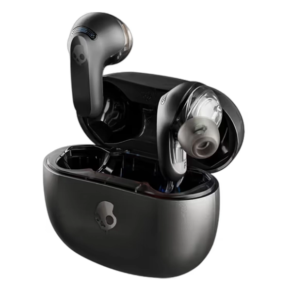 אוזניות אלחוטיות שחורות Skullcandy Rail עם סאונד מתקדם וביטול רעשים חכם