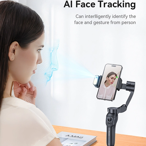 גימבל מקצועי מתקפל עם חצובה, מצלמת AI, תאורת LED וסיבוב 325 מעלות Yesido SF21