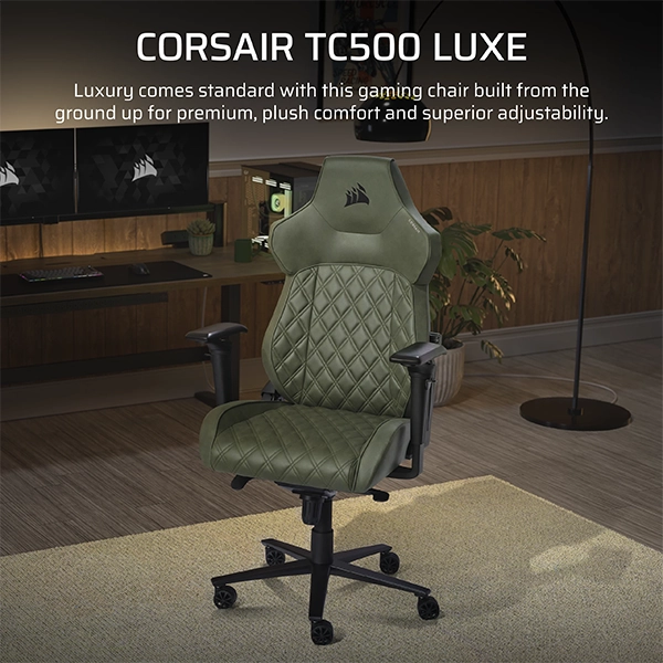 כיסא גיימינג Corsair Tc500 Luxe Sherwood בירוק כהה עם תמיכה ארגונומית וריפוד נושם