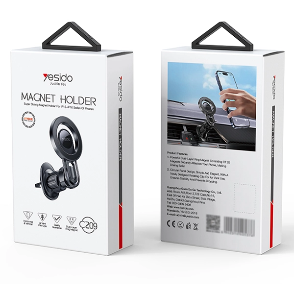 מעמד מגנטי לרכב תומך MagSafe עם סיבוב 360 מעלות ואחיזה חזקה Yesido C209