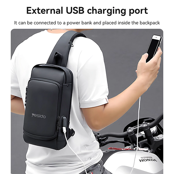 תיק קרוסבדי קומפקטי קל משקל עם יציאת USB ומנעול Yesido WB46