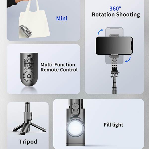 גימבל מתקפל עם שלט, תאורת LED וסיבוב 360° | L18s