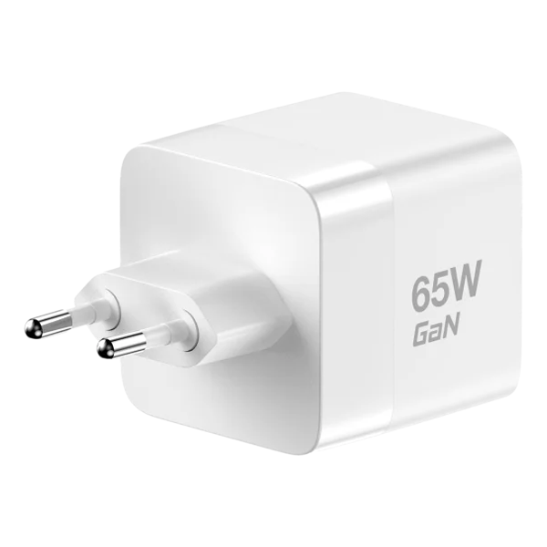 מטען קיר 65W GaN לבן עם כבל נמתח Type-C ויציאות USB-C ו-USB-A מהירות | Miracase MWC65RC