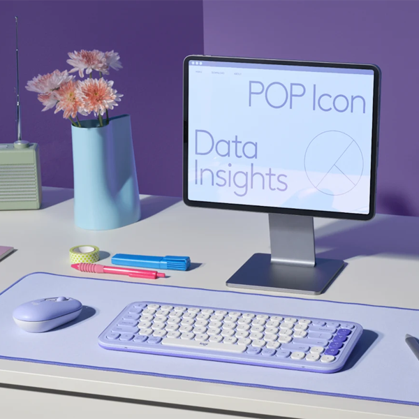 סט מקלדת ועכבר אלחוטיים Logitech POP ICON Combo לילך | עיצוב מיוחד, שקט ומותאם אישית