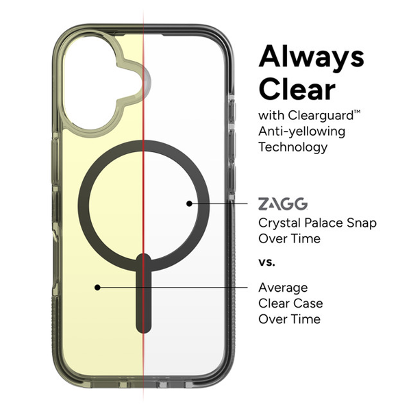 כיסוי לאייפון 16 איכותי תומך MagSafe שחור שקוף | ZAGG Santa Cruz Snap