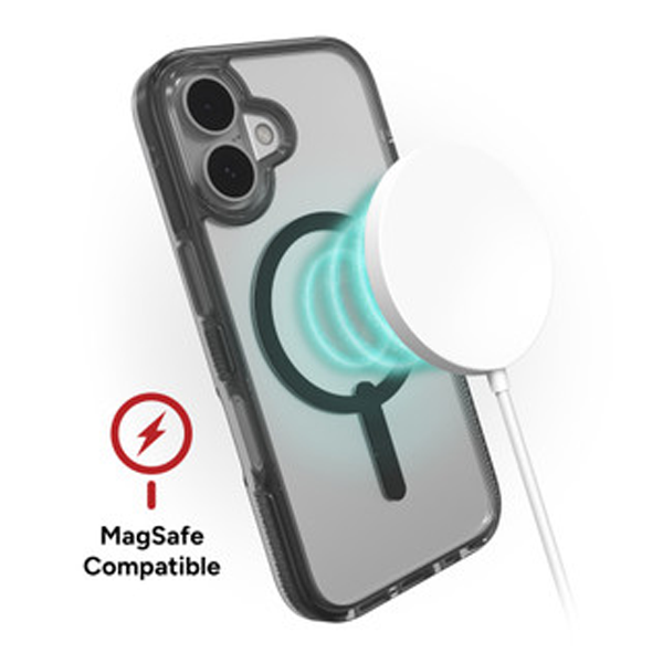 כיסוי לאייפון 16 איכותי תומך MagSafe שחור שקוף | ZAGG Santa Cruz Snap