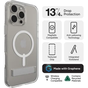 כיסוי לאייפון 16 פרו מקס עם מעמד שקוף תומך MagSafe איכותי | ZAGG Crystal Palace with Kickstand