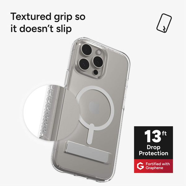 כיסוי לאייפון 16 פרו מקס שקוף עם מעמד תומך MagSafe איכותי | ZAGG Crystal Palace with Kickstand