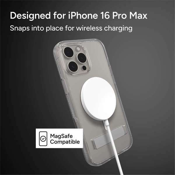 כיסוי לאייפון 16 פרו מקס שקוף עם מעמד תומך MagSafe איכותי | ZAGG Crystal Palace with Kickstand