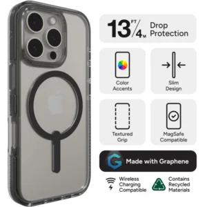 כיסוי לאייפון 16 פרו מקס שחור שקוף תומך MagSafe איכותי | ZAGG Santa Cruz Snap