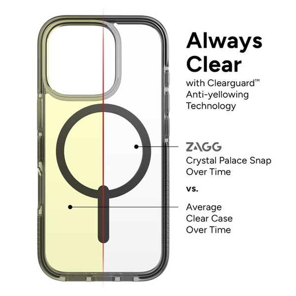כיסוי לאייפון 16 פרו שחור שקוף תומך MagSafe איכותי | ZAGG Santa Cruz Snap