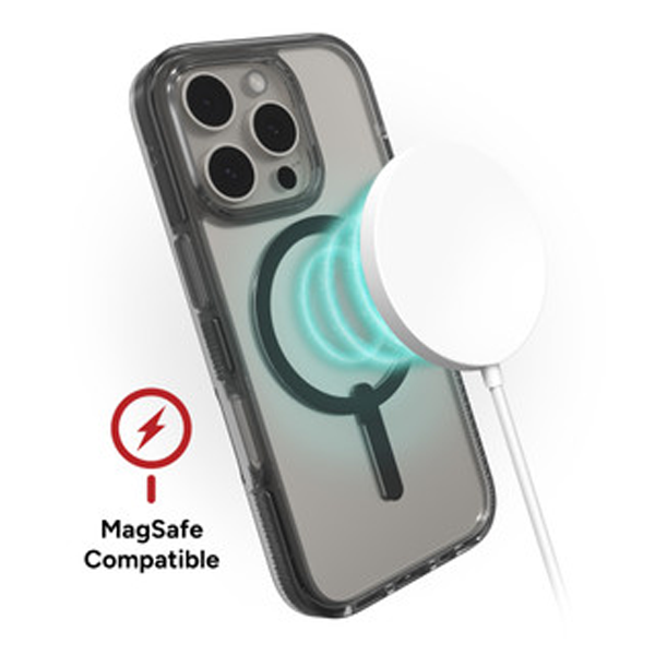 כיסוי לאייפון 16 פרו שחור שקוף תומך MagSafe איכותי | ZAGG Santa Cruz Snap