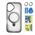 כיסוי מט לאייפון 16 אפור עם סטנד MagSafe ומגן מצלמה | Velox MagRing