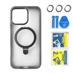 כיסוי מט לאייפון 16 פרו אפור עם סטנד MagSafe ומגן מצלמה | Velox MagRing