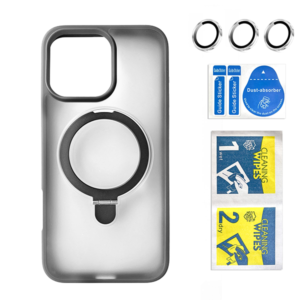 כיסוי מט לאייפון 16 פרו אפור עם סטנד MagSafe ומגן מצלמה | Velox MagRing