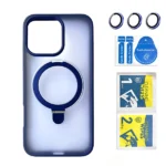 כיסוי מט לאייפון 16 פרו כחול עם סטנד MagSafe ומגן מצלמה | Velox MagRing