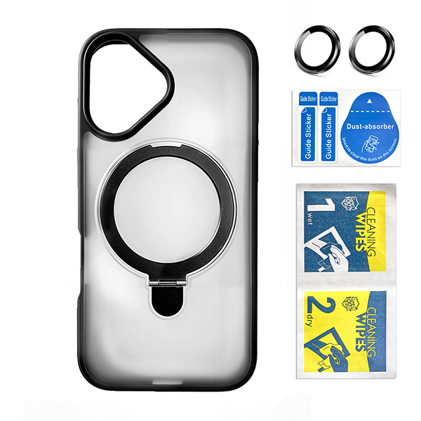 כיסוי מט לאייפון 16 שחור עם סטנד MagSafe ומגן מצלמה | Velox MagRing