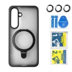 כיסוי מט לגלקסי S25 שחור עם סטנד MagSafe ומגן מצלמה | Velox MagRing