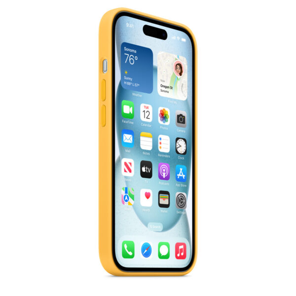 כיסוי מקורי לאייפון 15 צהוב שמש סיליקון תומך Magsafe 6