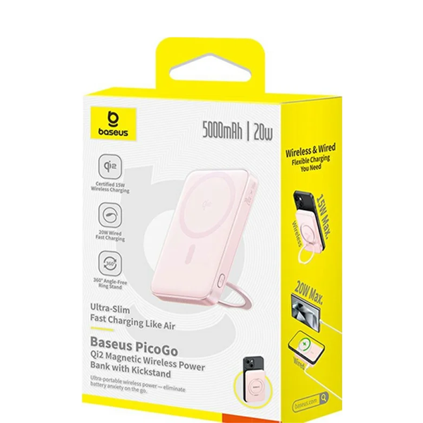 סוללת גיבוי מגנטית 5000mAh 20W ורודה תומכת MagSafe עם מעמד | Baseus Picogo