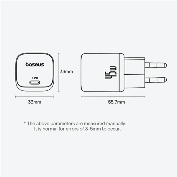 ראש מטען Type-C 45W שחור קומפקטי | Baseus PicoGo GaN