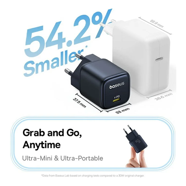 ראש מטען Type-C 45W שחור קומפקטי | Baseus PicoGo GaN