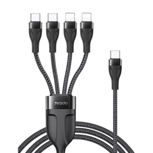 כבל USB-C קלוע 4 ב-1 באורך 1.2 מטר עם חיבורי USB-C ו-Lightning מהירים | Yesido CA110