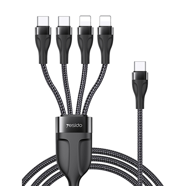 כבל USB-C קלוע 4 ב-1 באורך 1.2 מטר עם חיבורי USB-C ו-Lightning מהירים | Yesido CA110