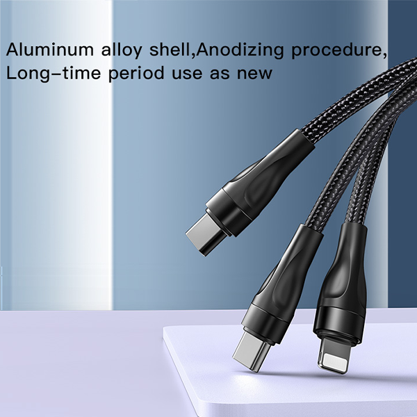 כבל USB-C קלוע 4 ב-1 באורך 1.2 מטר עם חיבורי USB-C ו-Lightning מהירים | Yesido CA110