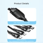 כבל USB-C קלוע 4 ב-1 באורך 1.2 מטר עם חיבורי USB-C ו-Lightning מהירים | Yesido CA110