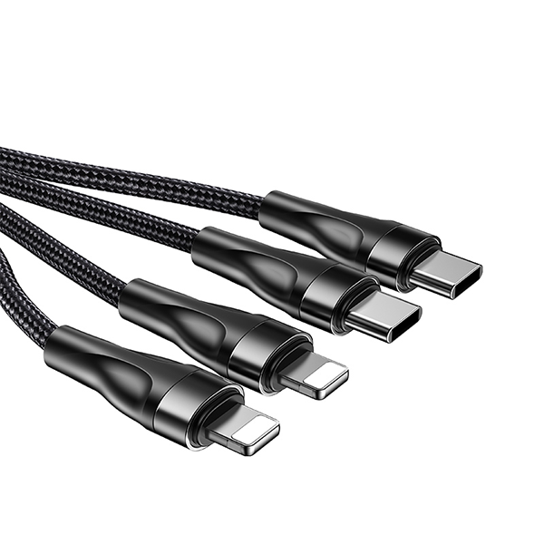 כבל USB-C קלוע 4 ב-1 באורך 1.2 מטר עם חיבורי USB-C ו-Lightning מהירים | Yesido CA110