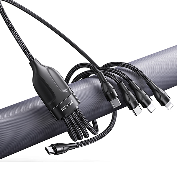 כבל USB-C קלוע 4 ב-1 באורך 1.2 מטר עם חיבורי USB-C ו-Lightning מהירים | Yesido CA110