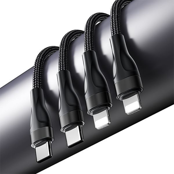 כבל USB-C קלוע 4 ב-1 באורך 1.2 מטר עם חיבורי USB-C ו-Lightning מהירים | Yesido CA110