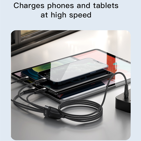 כבל USB-C קלוע 4 ב-1 באורך 1.2 מטר עם חיבורי USB-C ו-Lightning מהירים | Yesido CA110