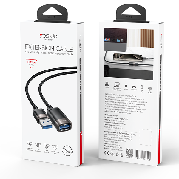 כבל מאריך USB ל-USB באורך 1.5 מטר | Yesido GS26
