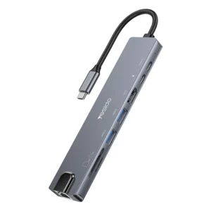 מתאם 8 ב-1 Type-C מהיר – HDMI 4K, רשת, USB 3.0, PD, קורא כרטיסים | Yesido HB27