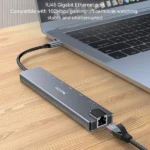 מתאם 8 ב-1 Type-C מהיר – HDMI 4K, רשת, USB 3.0, PD, קורא כרטיסים | Yesido HB27