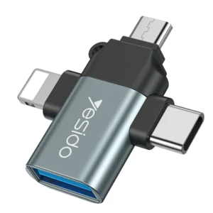 מתאם OTG מהיר 3 ב-1 עם חיבורי Type-C, Micro USB ו-Lightning לנוחיות מקסימלית | Yesido GS15