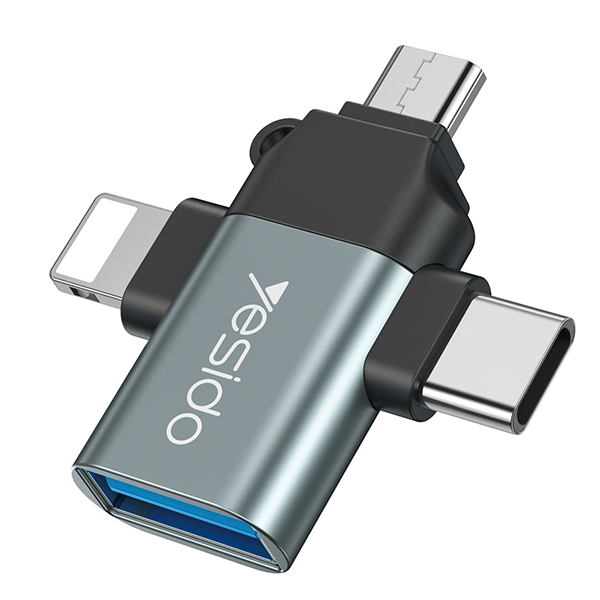 מתאם OTG מהיר 3 ב-1 עם חיבורי Type-C, Micro USB ו-Lightning לנוחיות מקסימלית | Yesido GS15