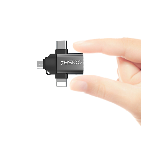 מתאם OTG מהיר 3 ב-1 עם חיבורי Type-C, Micro USB ו-Lightning לנוחיות מקסימלית | Yesido GS15