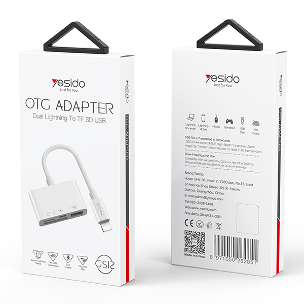 מתאם מצלמה Lightning ל-USB-A, USB-C וכרטיסי זיכרון | Yesido GS12