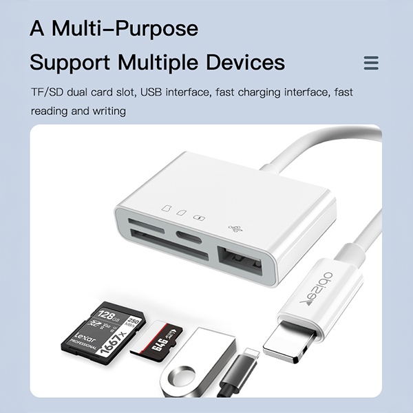 מתאם מצלמה Lightning ל-USB-A, USB-C וכרטיסי זיכרון | Yesido GS12